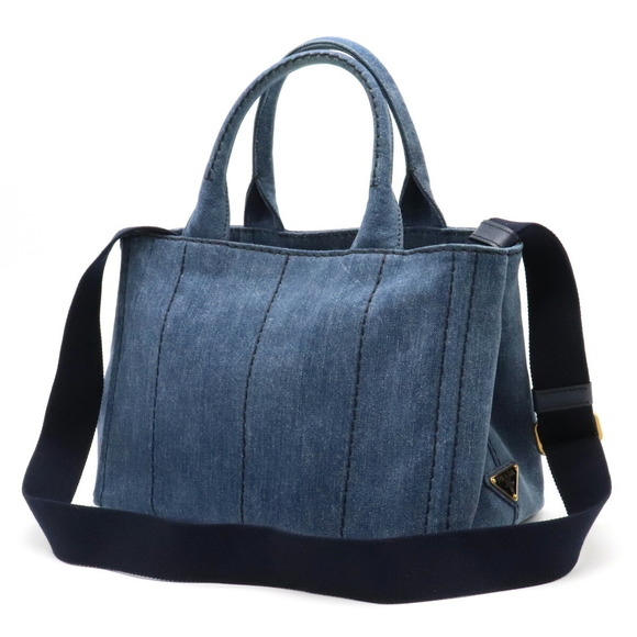 Prada Denim Tote Bag Bleu 2WAY Blue Canapa - Picture 1 of 8